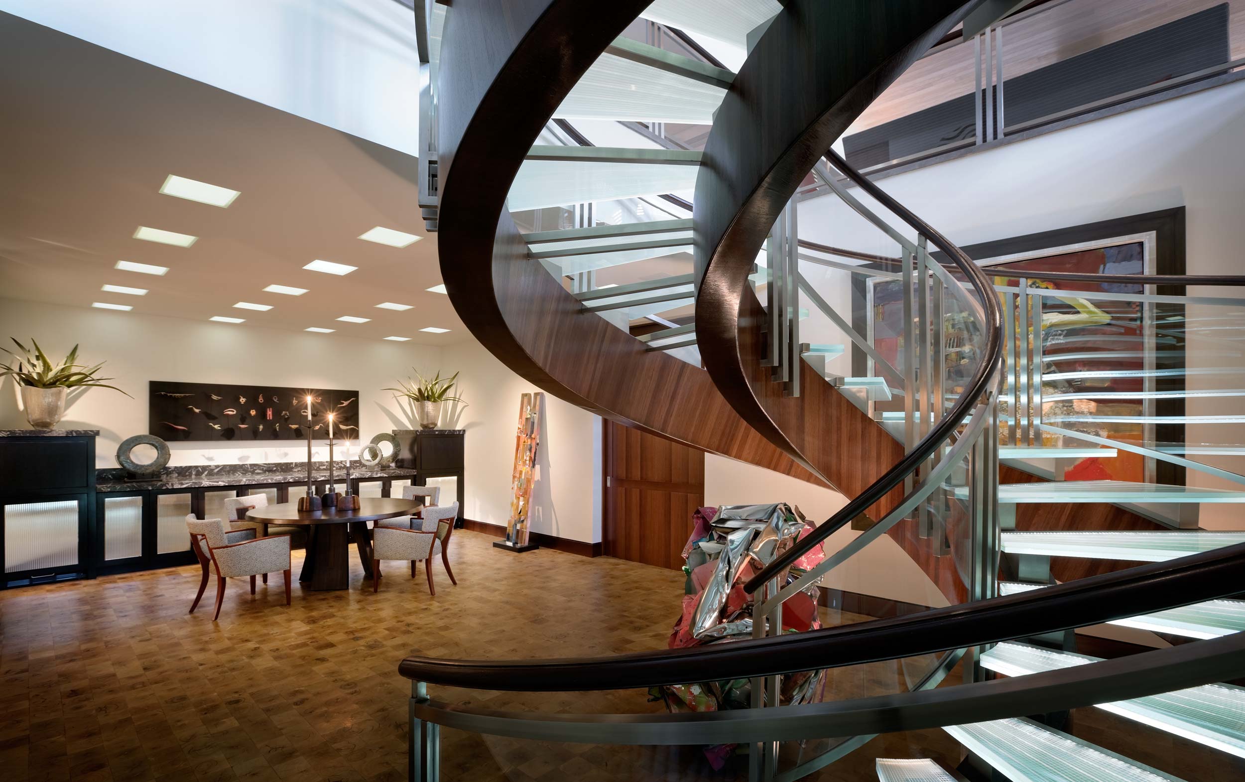 Glass staircase with fiber-optic lighting