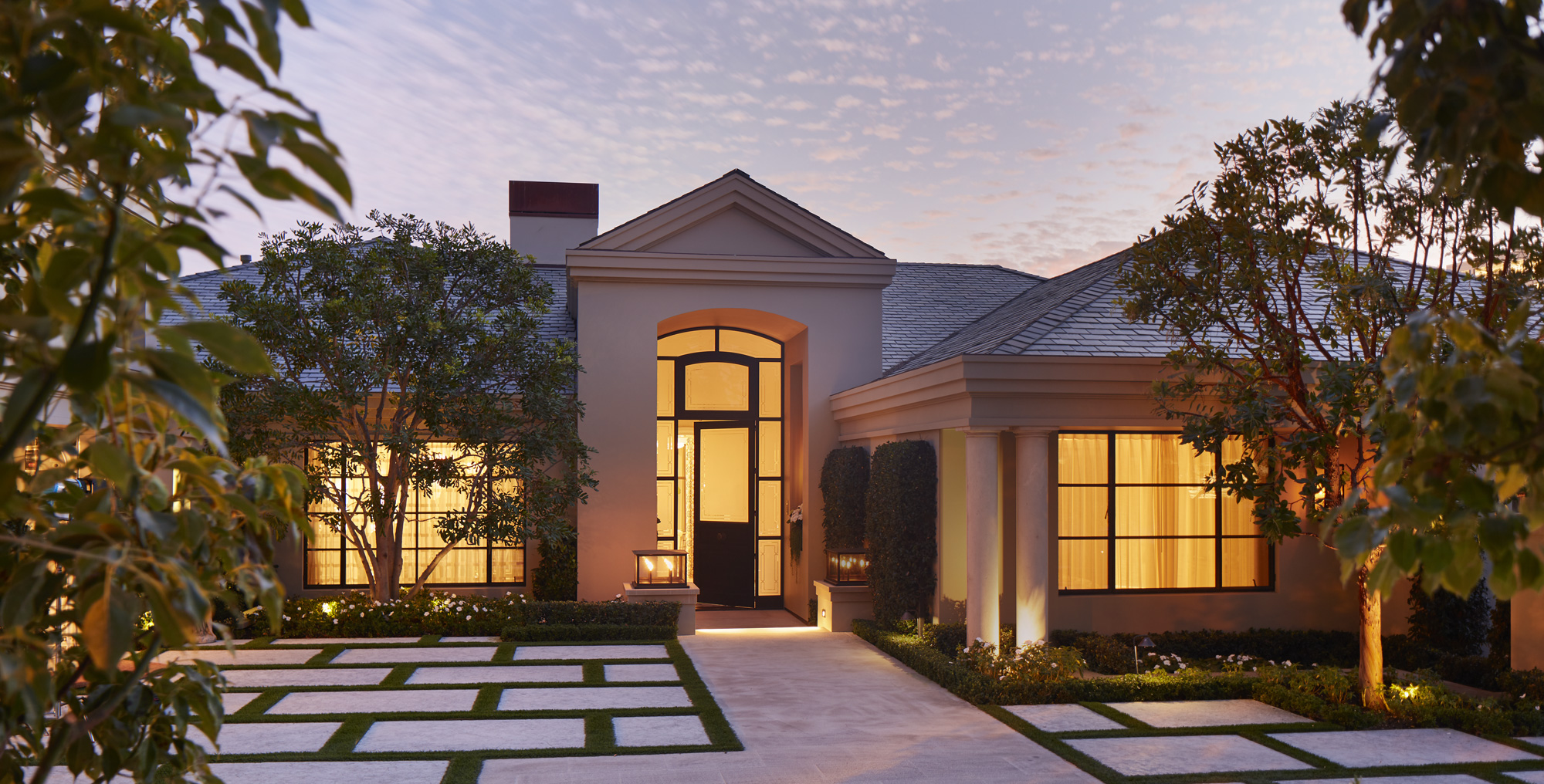 warm and welcoming entrance Exterior at dusk