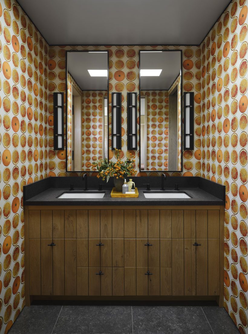 citrus wall paper double vanity